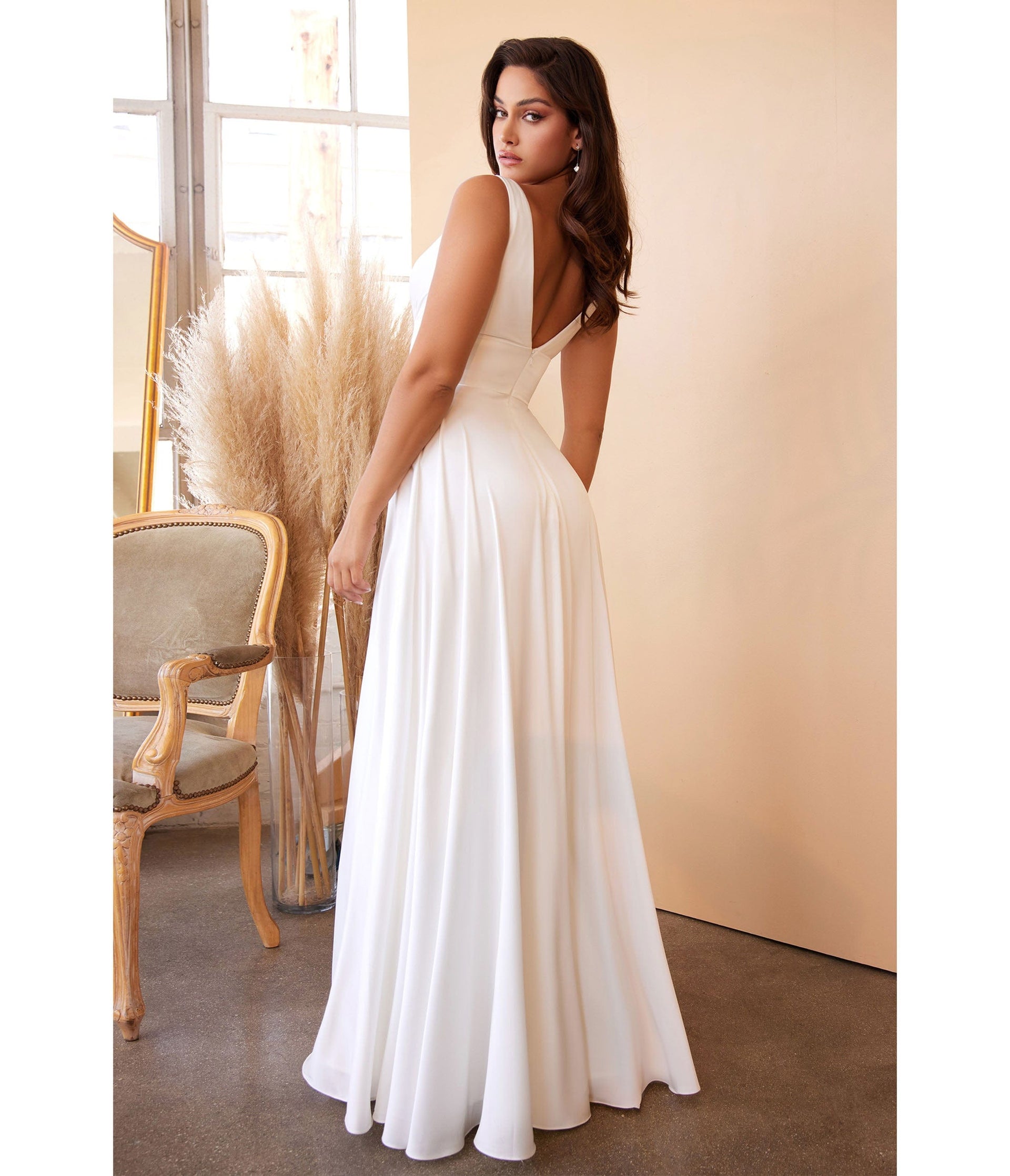 White Satin A Line Bridal Gown - Unique Vintage - Womens, DRESSES, PROM AND SPECIAL OCCASION
