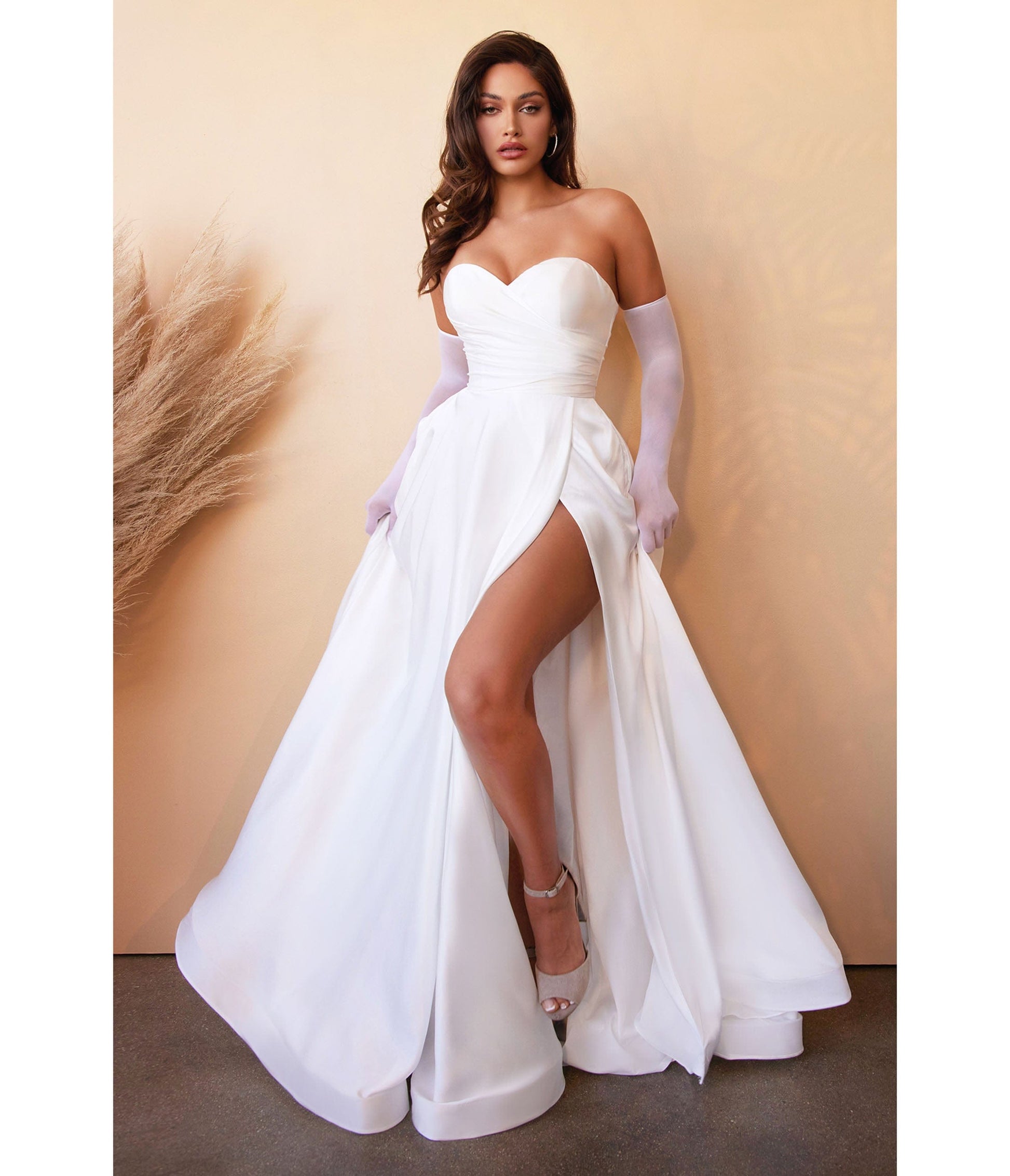 White Strapless Sweetheart Satin Bridal Gown - Unique Vintage - Womens, DRESSES, PROM AND SPECIAL OCCASION