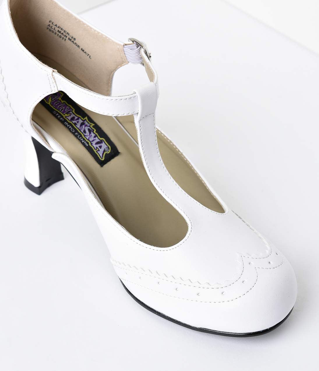 White T-Strap Mary Jane Kitten Heels - Unique Vintage - Womens, SHOES, HEELS