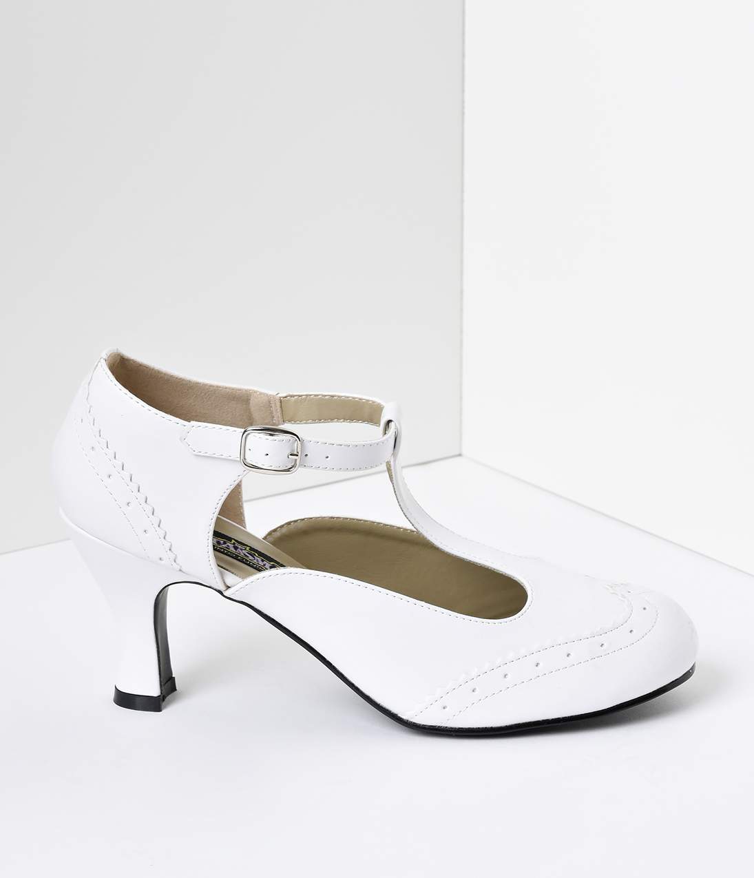 White T-Strap Mary Jane Kitten Heels - Unique Vintage - Womens, SHOES, HEELS