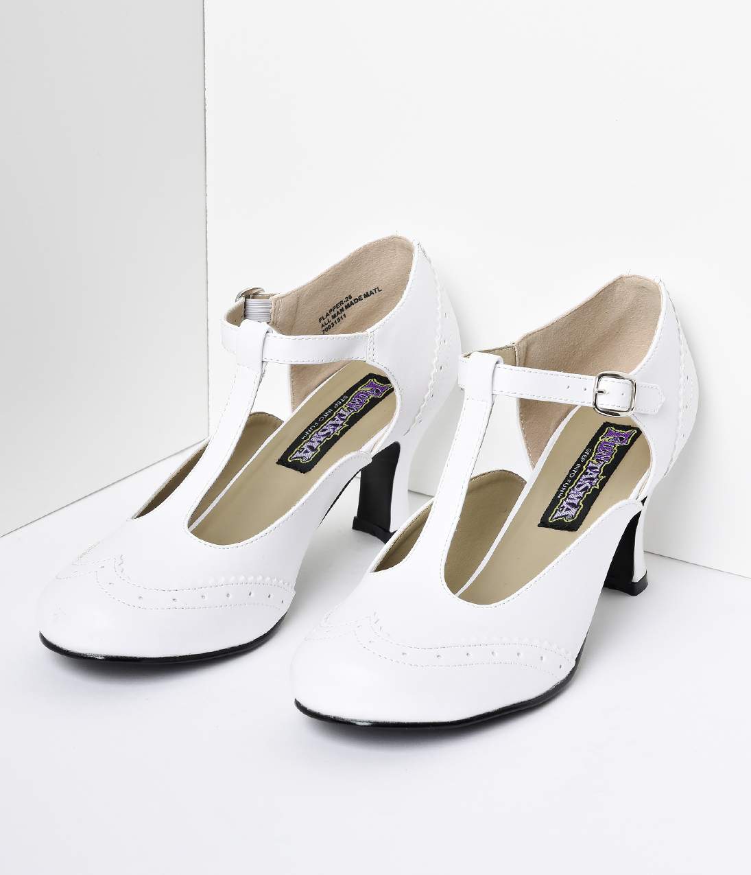 White T-Strap Mary Jane Kitten Heels - Unique Vintage - Womens, SHOES, HEELS