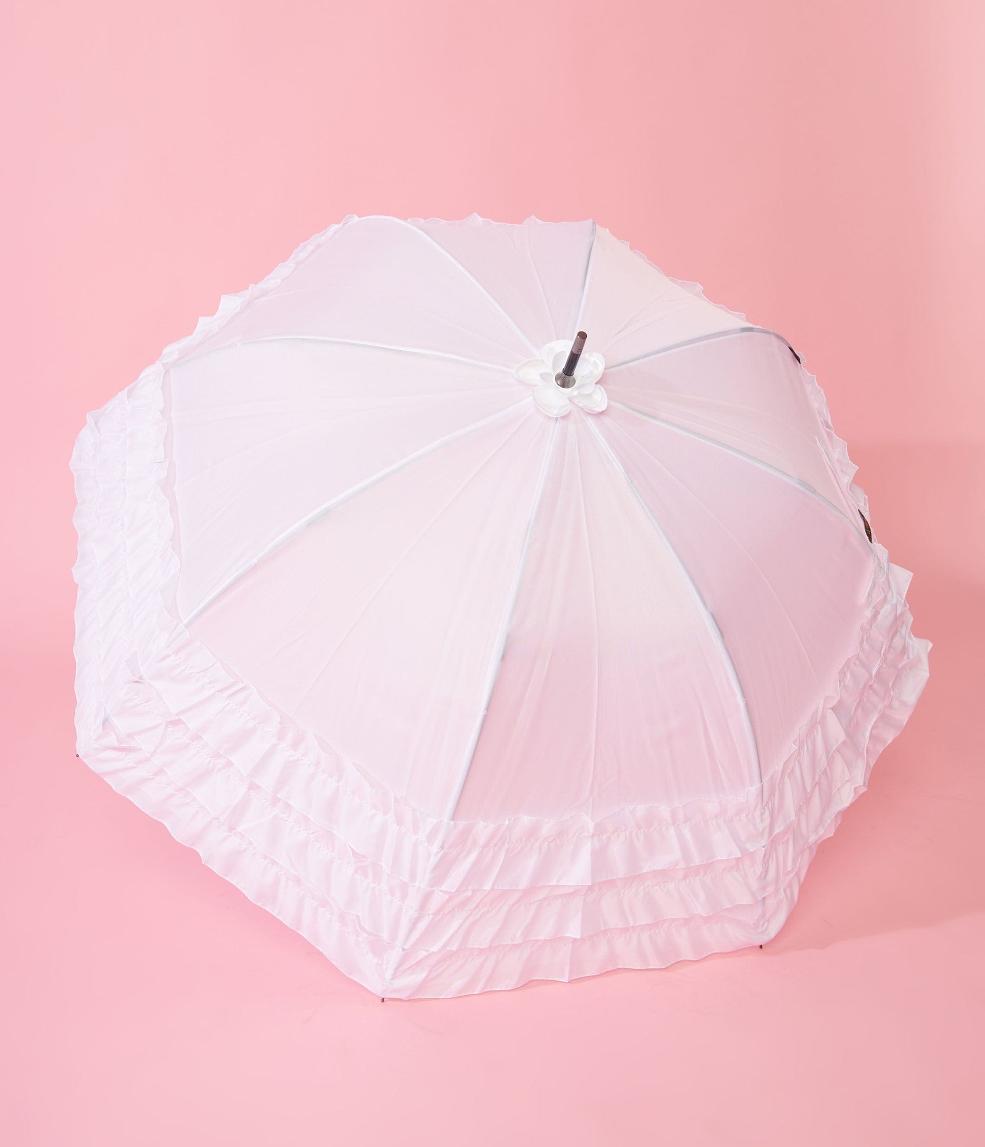 White Triple Frilled Umbrella - Unique Vintage - Womens, ACCESSORIES, UMBRELLAS
