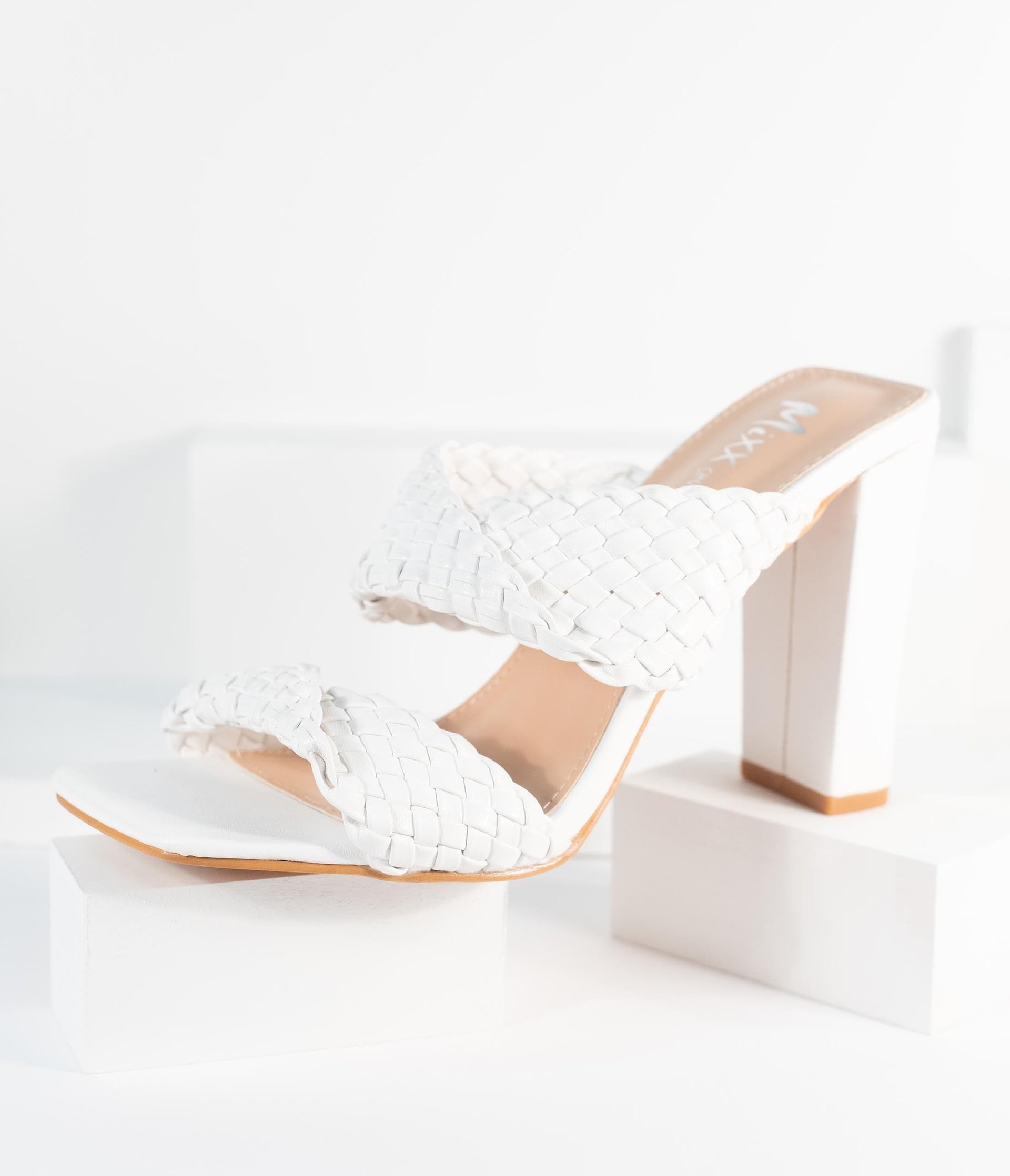 White Woven Leatherette Peep Toe Heels - Unique Vintage - Womens, SHOES, HEELS