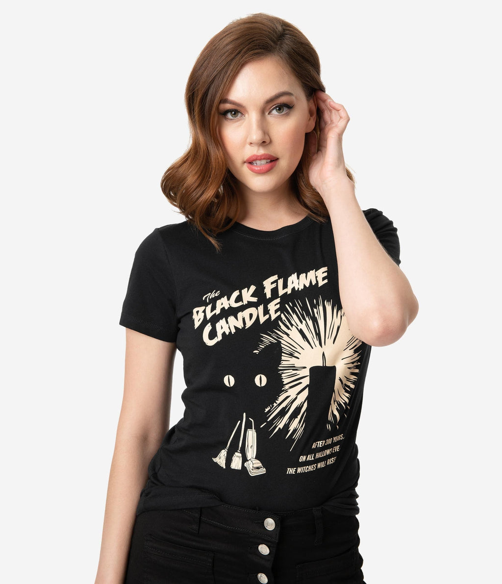 Whosits And Whatsits Black Flame Candle Womens Tee - Unique Vintage - Womens, HALLOWEEN, GRAPHIC TEES