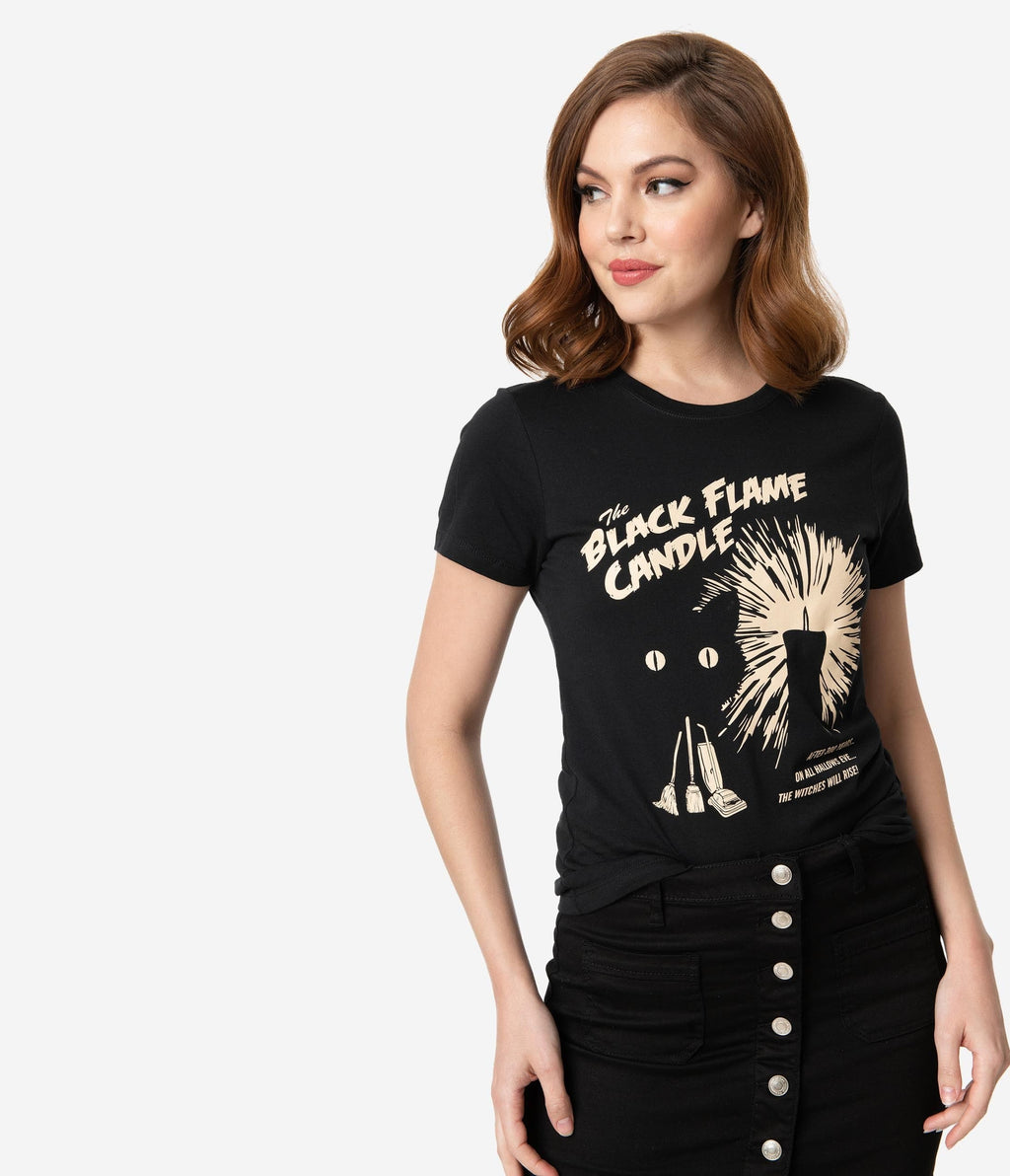 Whosits And Whatsits Black Flame Candle Womens Tee - Unique Vintage - Womens, HALLOWEEN, GRAPHIC TEES