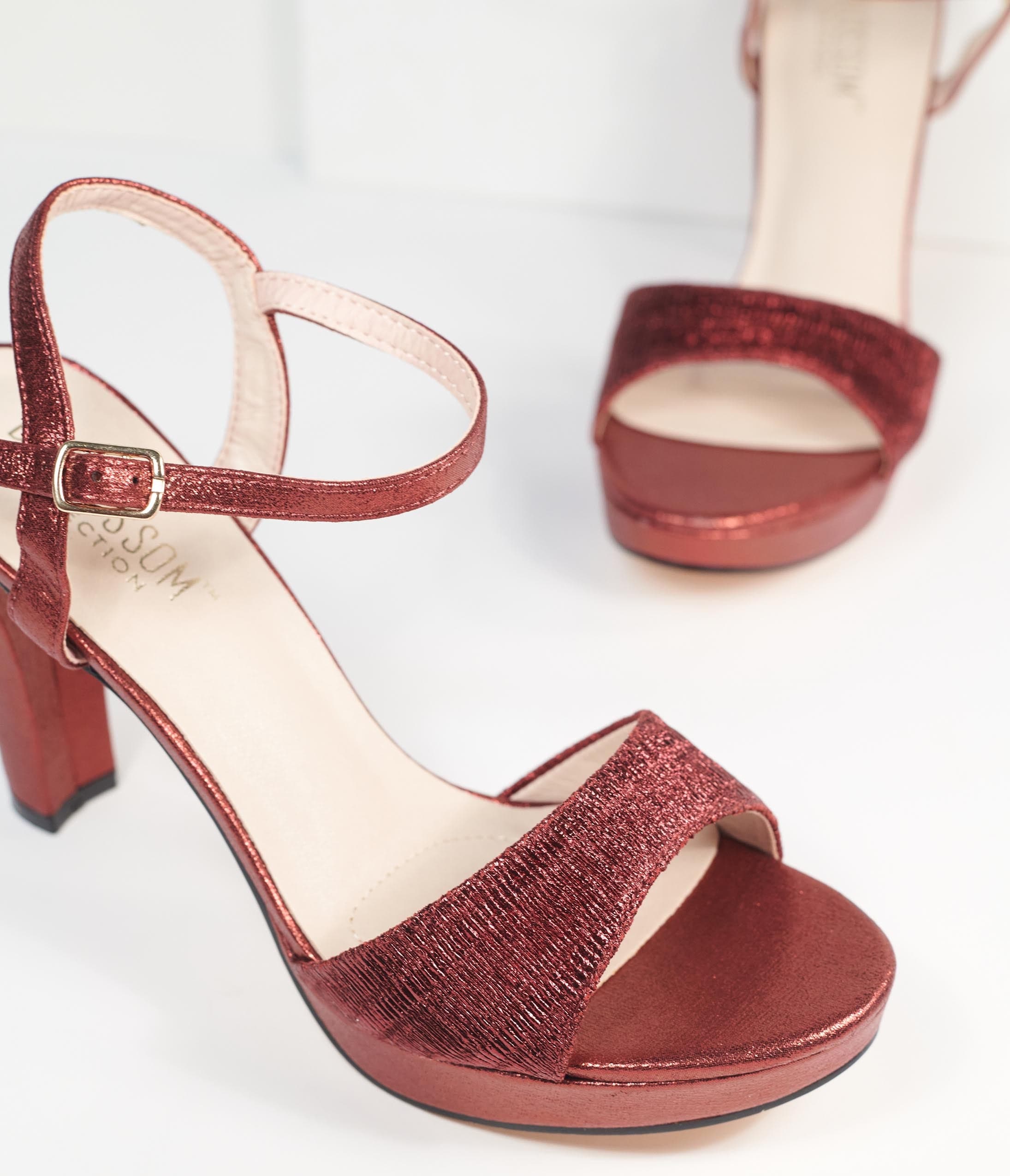 RAID Exclusive Jewel square toe mid heeled sandal in metallic wine | ASOS
