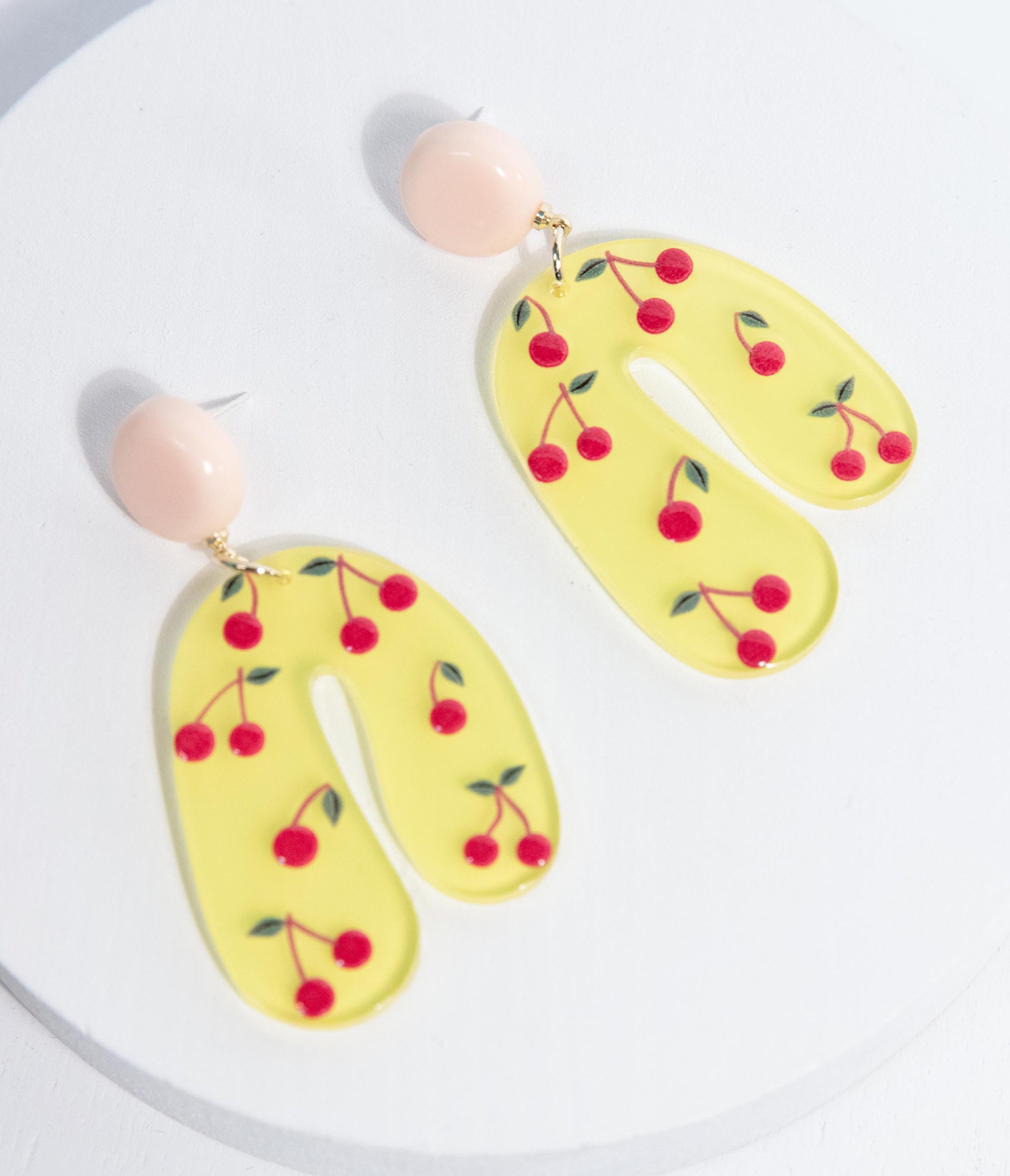 Yellow & Cherry Drop Earrings - Unique Vintage - Womens, ACCESSORIES, JEWELRY