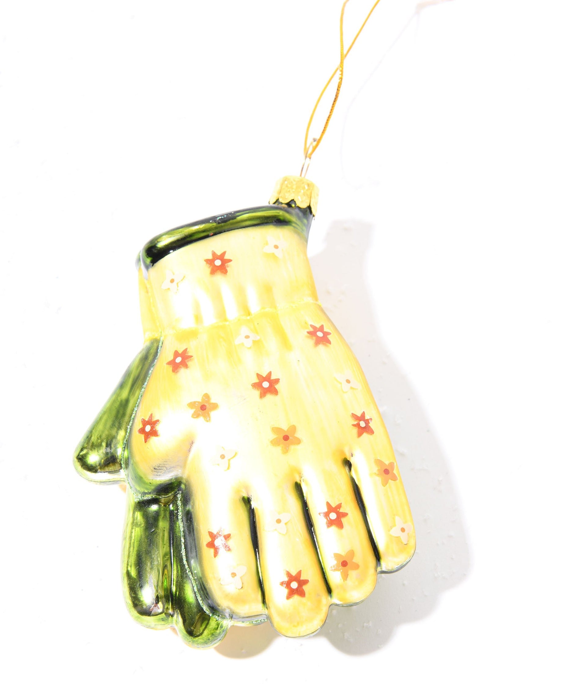 Yellow & Green Gardening Gloves Glass Ornament - Unique Vintage - Womens, ACCESSORIES, GIFTS/HOME