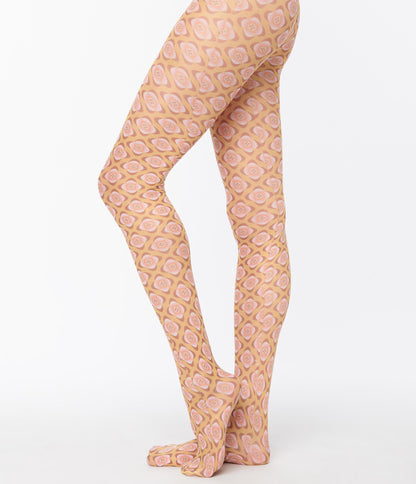 Yellow Nostalgia Printed Tights - Unique Vintage - Womens, ACCESSORIES, HOSIERY