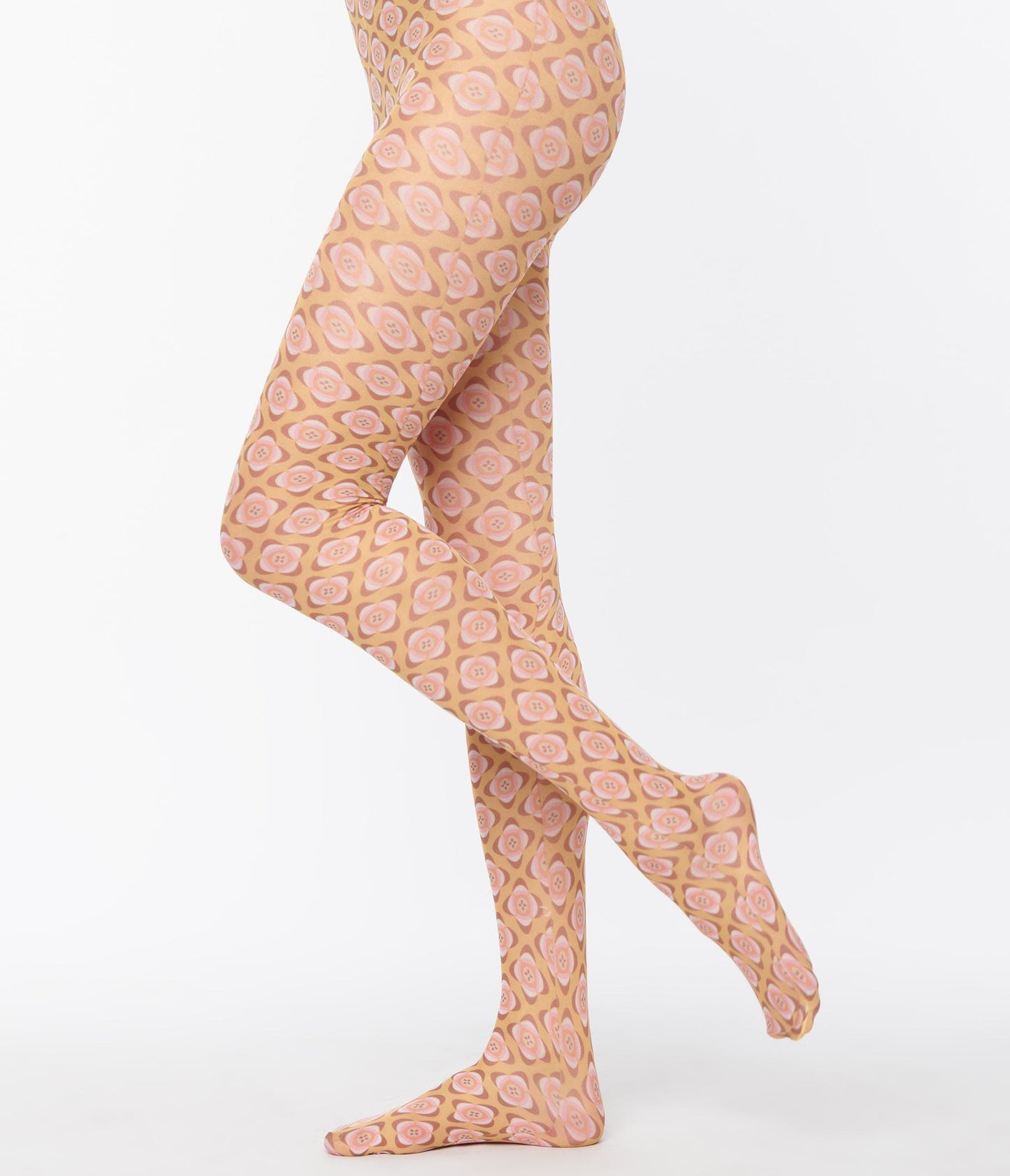 Yellow Nostalgia Printed Tights - Unique Vintage - Womens, ACCESSORIES, HOSIERY