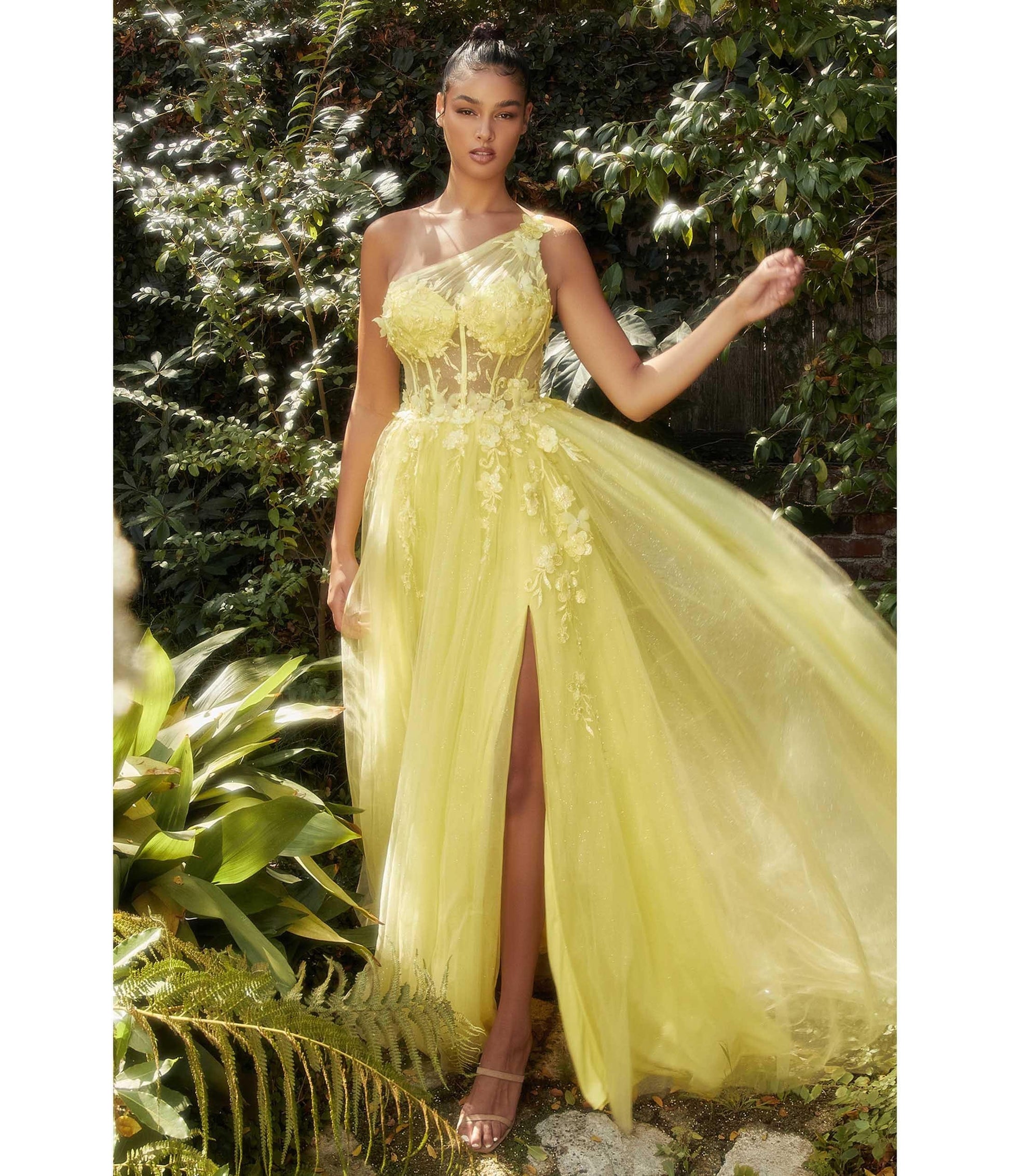 Yellow Shimmering One Shoulder Fairytale Bridesmaid Gown - Unique Vintage - Womens, DRESSES, PROM AND SPECIAL OCCASION